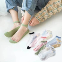 5 pairs sexy lace mesh fishnet floral socks mixed fiber transparent stretch elasticity ankle net yarn thin women cool socks