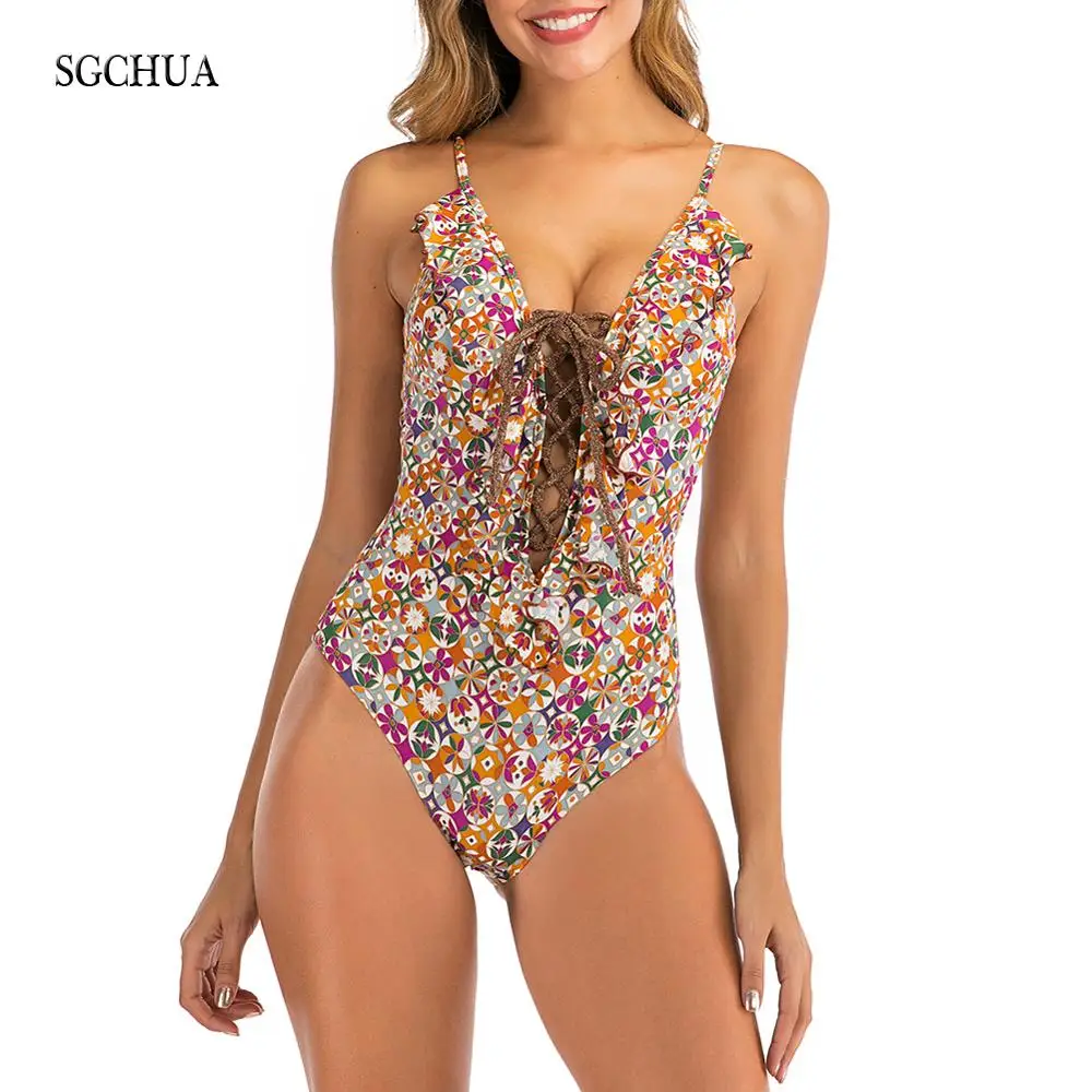 SGCHUA новинка 2020 цветочный бандаж сдельный купальник женский XXL сексуальный