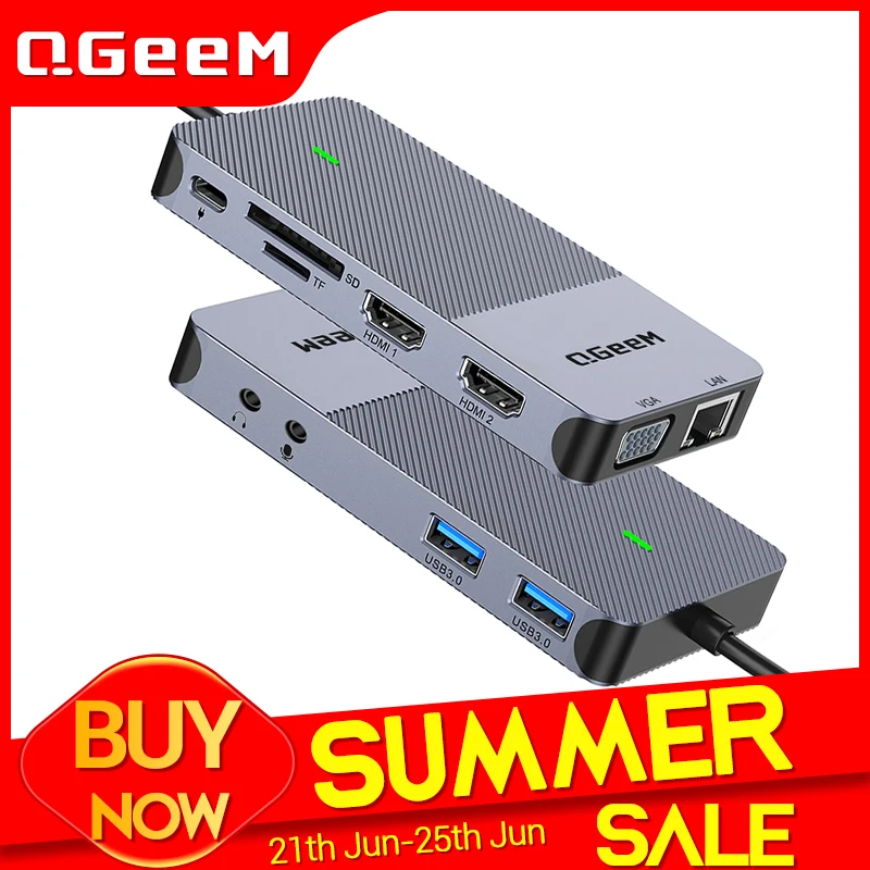 QGeeM USB Hub 3 0 док станция тройной дисплей двойной HDMI VGA сплиттер адаптер для