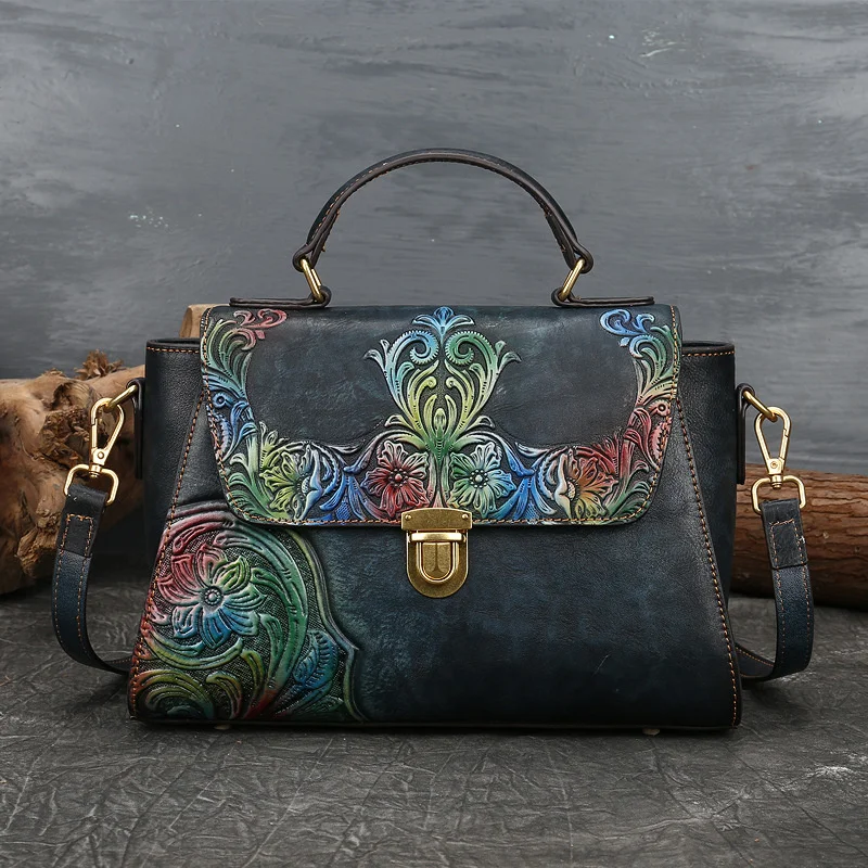 

2020 summer new bag women's head leather women's handbag flower embossed One Shoulder Messenger Bag women