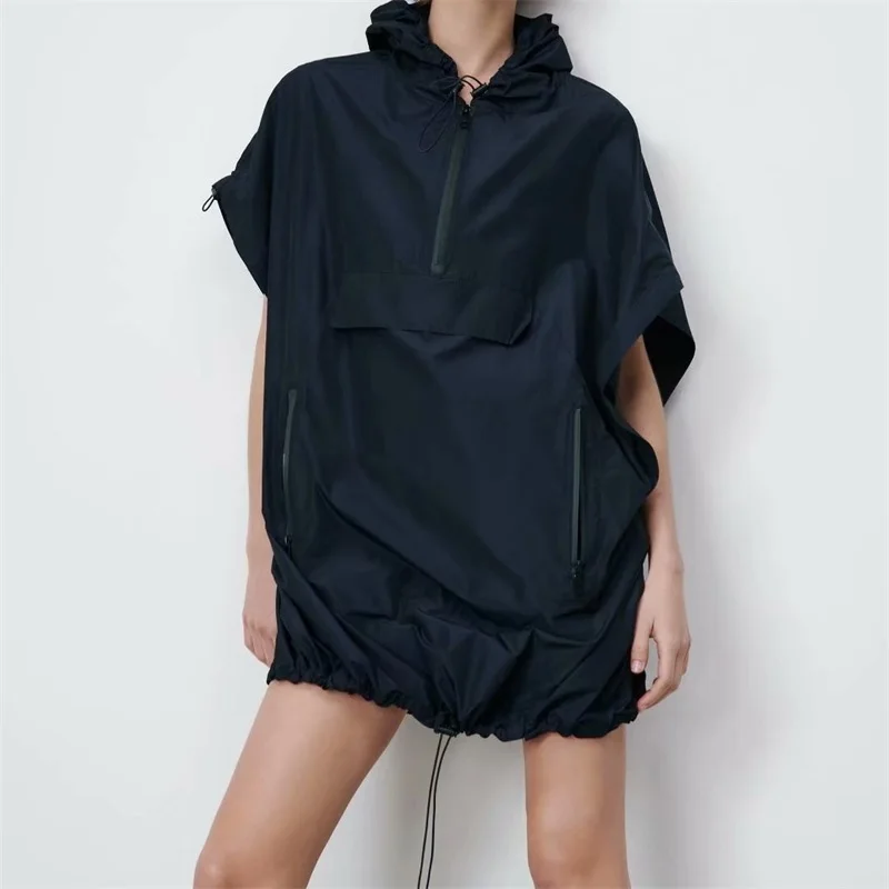 

Женский Свободный жилет MESTTRAF в европейском и американском стиле, с широкими плечами, на шнуровке, с капюшоном, безрукавка средней длины, 2021