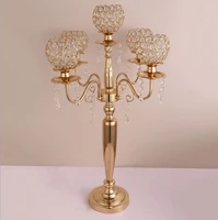 goldsilver 5 head candlestick iron electroplate crystal candelabra dining table hotel candle holder wedding scene setting