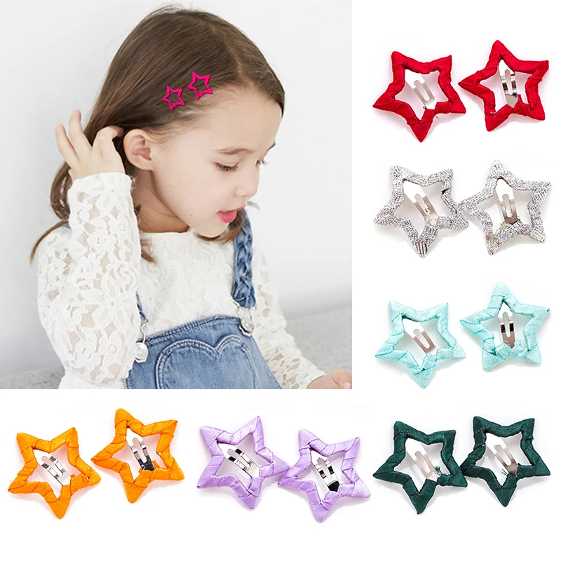 

2 Pcs/set Does Not Hurt Hair Hair Snap Clips Glitter Pentagram Metal Hair Clips Cute Bling Bling Hairpin Girls BB Clips For Girl