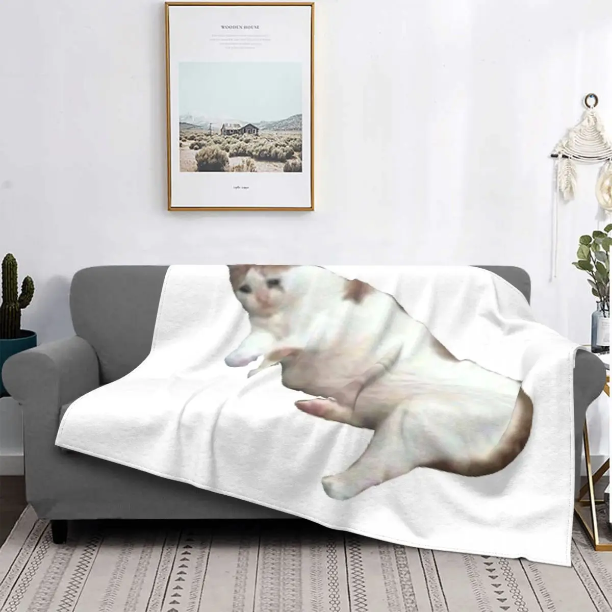 

Manta a cuadros para cama, manta térmica, colcha de Picnic, 1 gato