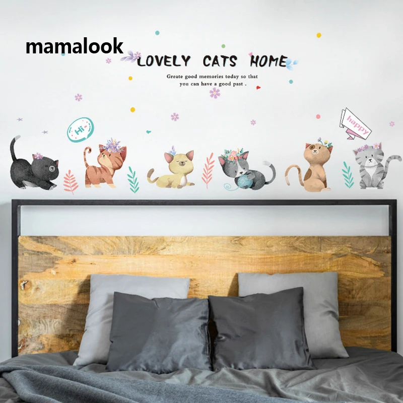 

Cartoon Hand Painted Colorful kitten Cats wall stickers Fashion Room Decoration Animals Home Decor for Kids Room for girl