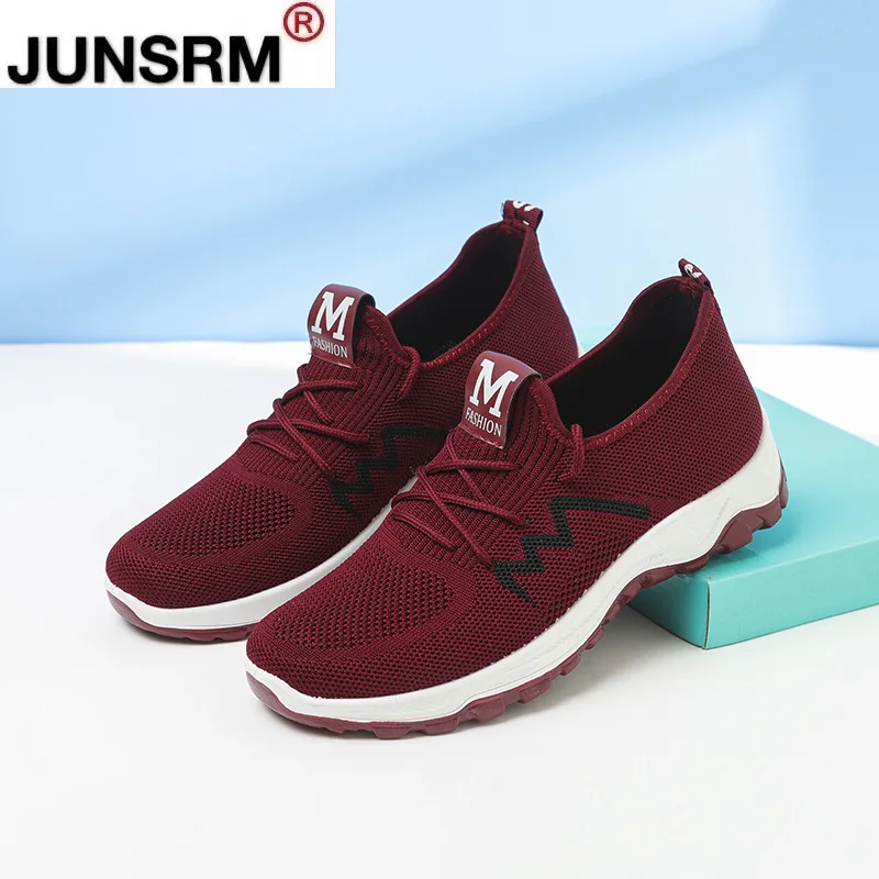 2021 Women's Shoes Spring Women's Lace-up Non-slip Sneakers Comfortable Breathable Mesh Casual Shoes Large Size Vulcanized Shoes