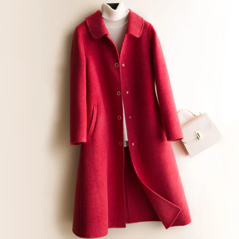 

coat fashion double-sided cashmere 2020 New female cloth coat red long wool coat women pure wool