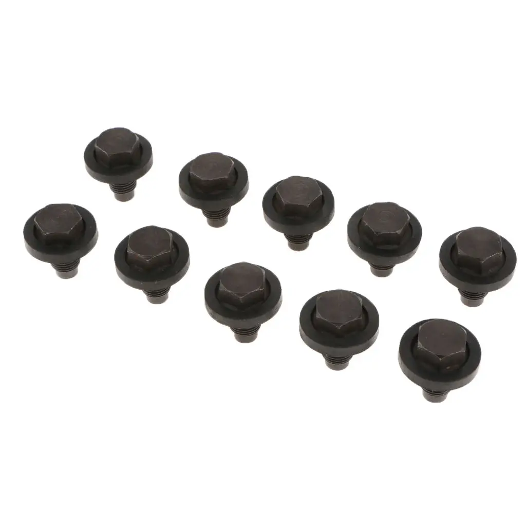 

10pcs 1/2-20 Black Oil Pan Drain Plug Bolt With Crush Washer