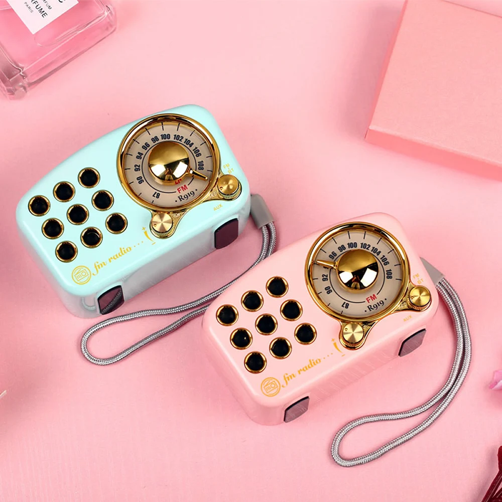 

FM Speakers Radio Music Box Wood Portable Pink Crafts Solid For Home Subwoofer Outdoor Wooden Mini Indoor Old Time Player