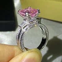 classical eiffel tower wedding ring 925 sterling silver princess cut big pink aaaaa zircon pave cz promise women bridal rings