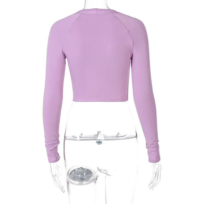 

OneLineFox Black Blouse Long Sleeve Crop Top Slim Sexy V Neck Tshirt Women Casual Outfits Ladies Fashion Streetwear Corset Top