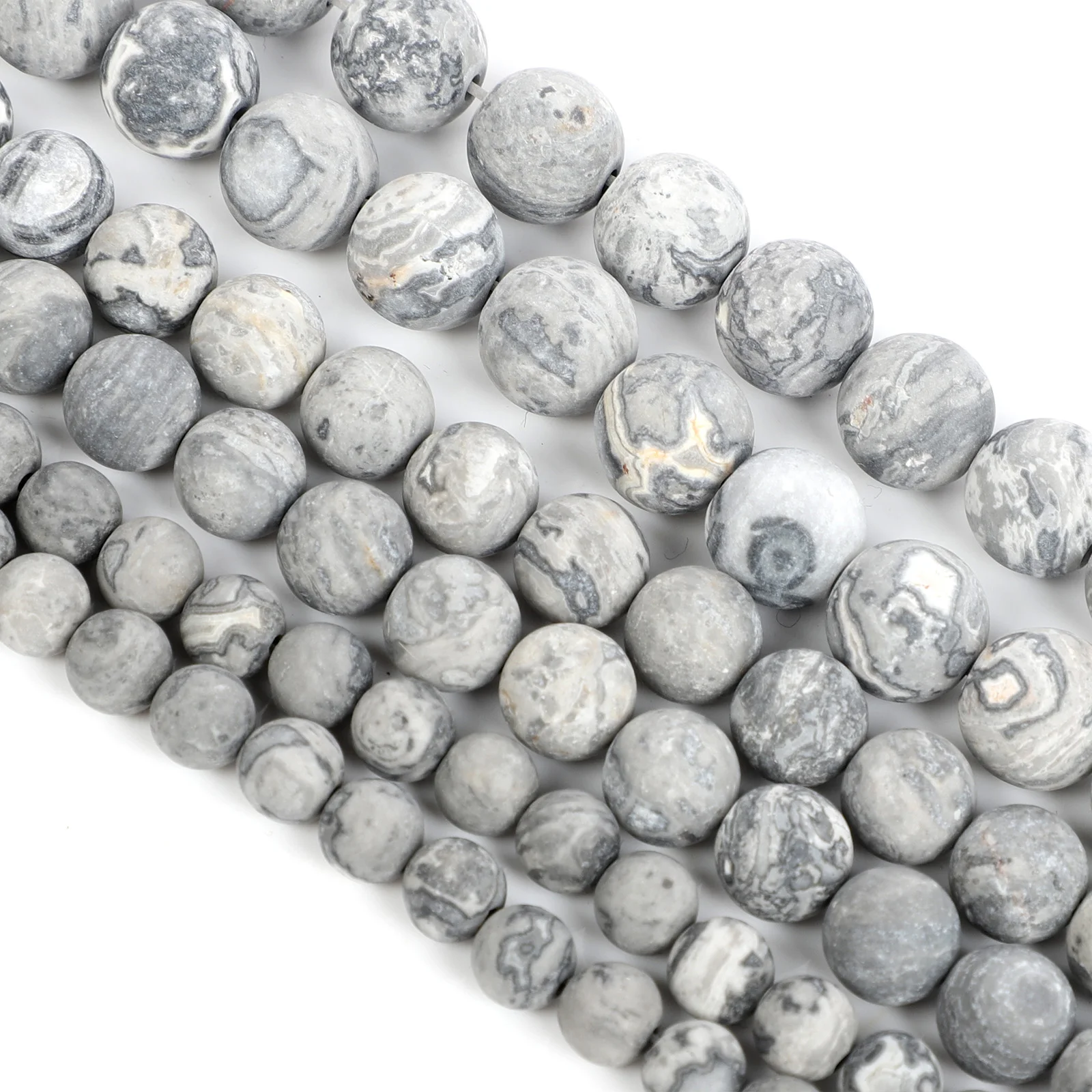 15 &quotнитка модные из натурального камня бисер серый и белый Пикассо для