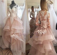 2019 vestido de noiva wedding dresses illusion bodice sexy wedding gowns ruched tiers high low custom made bride wedding dress