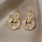 2021 в Корейском стиле новый дизайн, модное ювелирное изделие, 14K, покрыто настоящим золотом, покрытый Цирконий круглые серьги Роскошные блестящая жемчужина, женские свадебные сережки