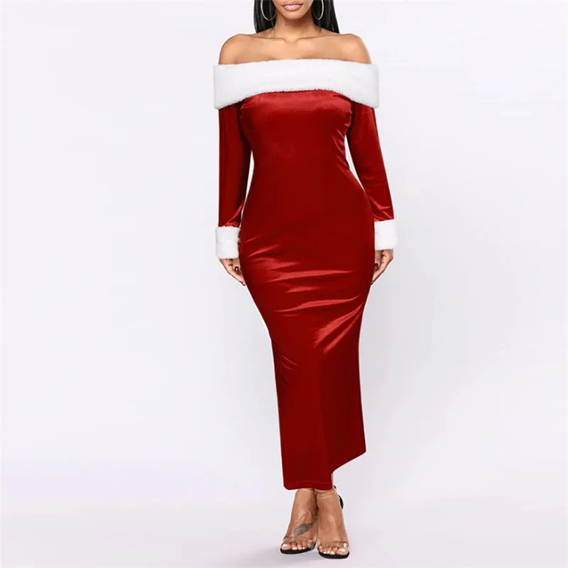Женское вечернее платье рождественское облегающее однотонное с вырезом