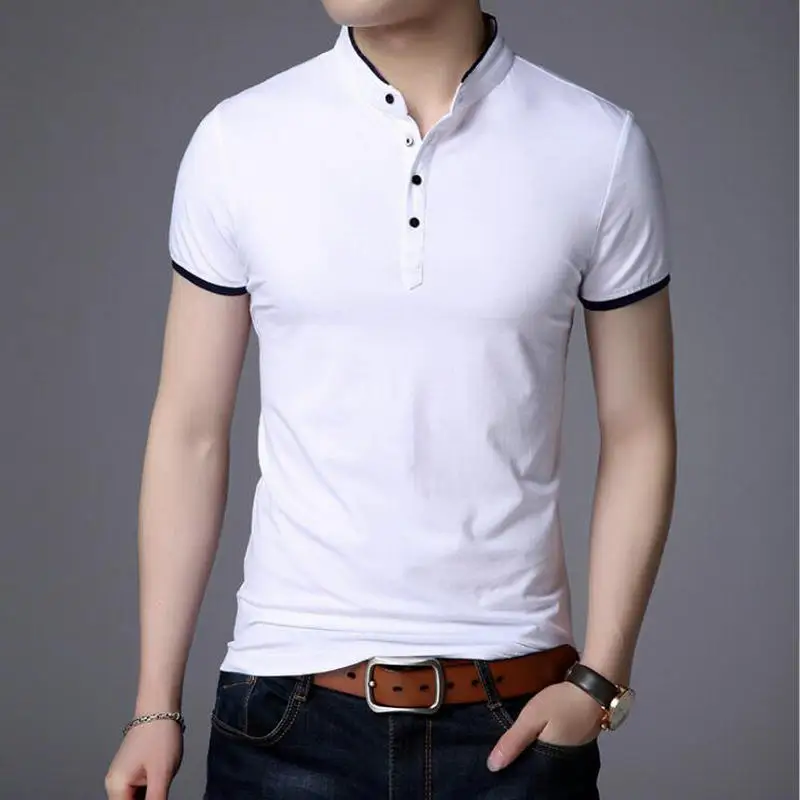 

2021 Tshirt Men Solid Slim Fit Mandarin Collar Short Sleeve T Shirt Men Streetwear Hip Hop Fashion T-Shirt Casual Tees Tops