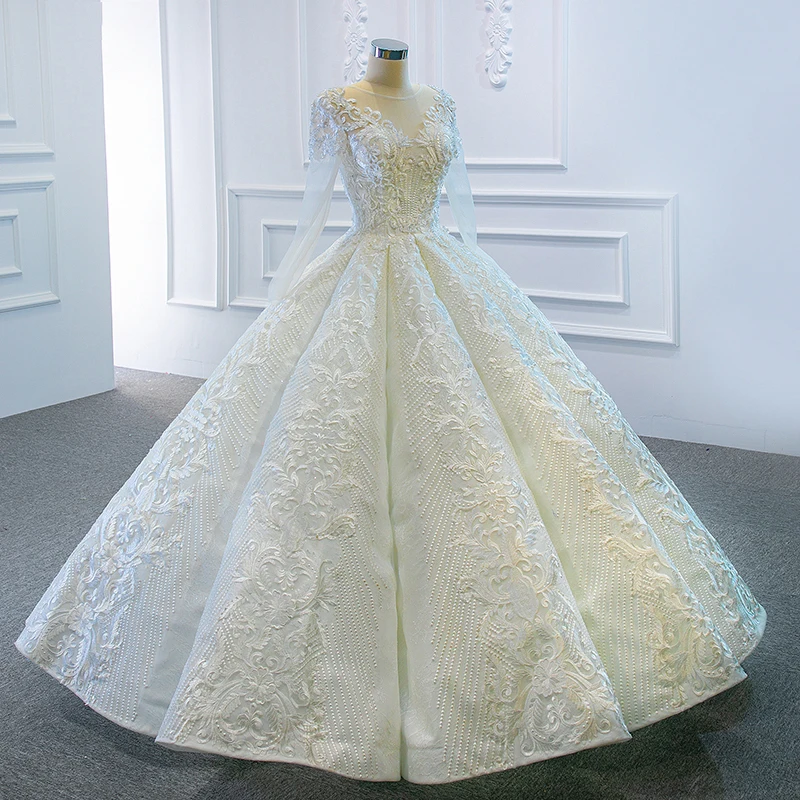 J66812 Jancember Swolllen Wedding Dresses O-Neck Long Sleeves Applique Ball Gown Abiti Da Sposa Vestido Branco свадебные платья