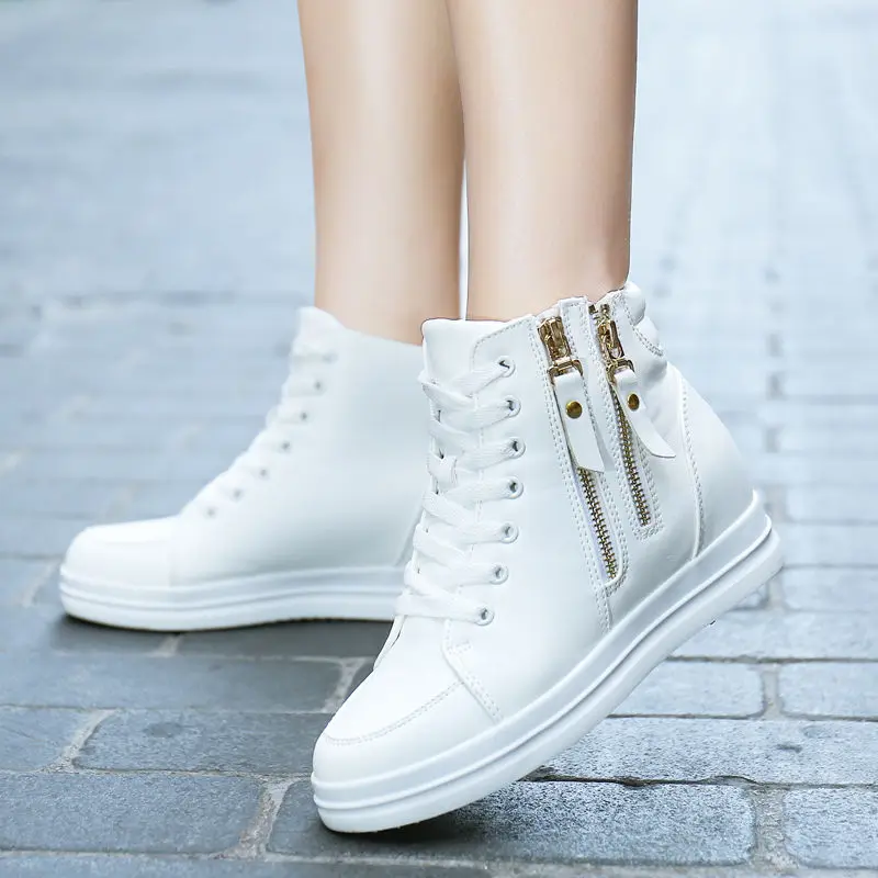 Высокие женские кроссовки увеличивающие рост спортивные ботинки для бега белого