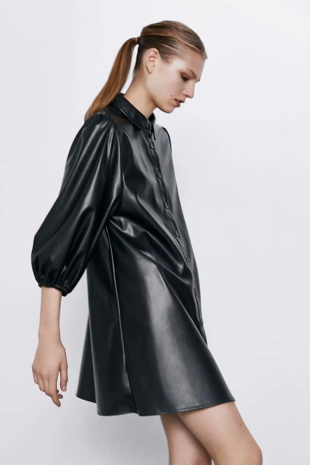 2020 модные осенне зимние женские платья средней длины из искусственной кожи на