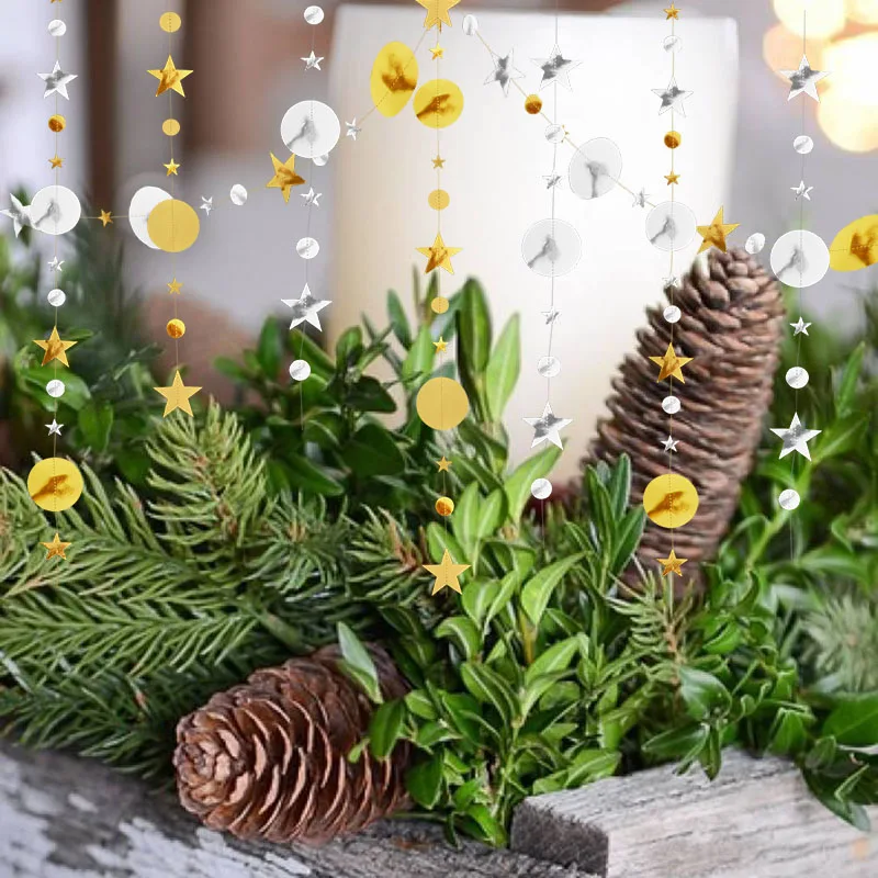 

4m Gold Silver Paper Star Round Shape String Flash Banners Wedding Happy Birthday Baby Shower Party Home Decoration