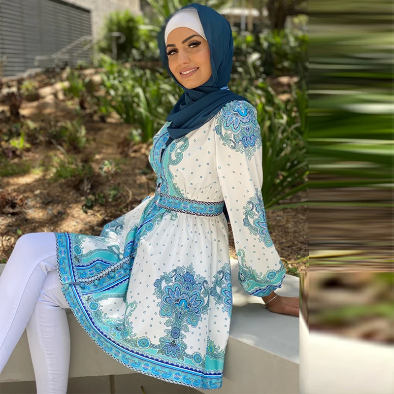 Abayeh clothing printing palace style retro blouse Muslim women blouse Oman Pakistani clothing Ramadan Eid Mubarak blouse shirt