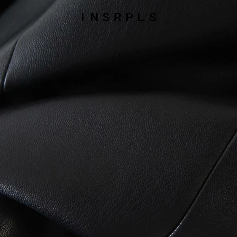 

INSPRLS Women Fashion Faux Leather Single Button Blazers Coat Vintage Long Sleeve Pockets Female Outerwear Chic Tops