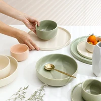 japanese simple ceramic tableware bowl set lamian noodles salad bowl steak western food bowl soup bowl rice bowl cooking plate