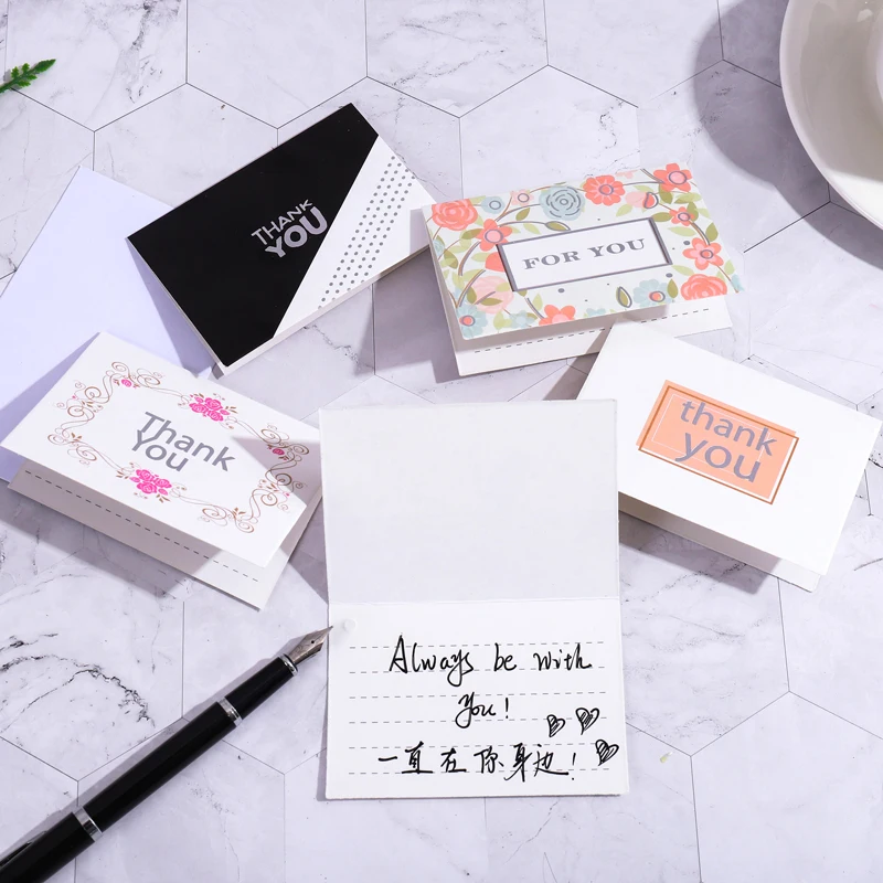 

15pcs Mix Designs Black White Thank You Best Wishes Folding Card Gift Message Card DIY Decoration Greeting Card envelope 6x9cm