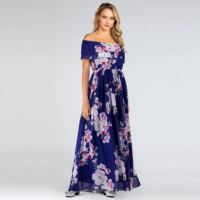 Женское шифоновое платье с широкой юбкой элегантное без рукавов принтом пляжная