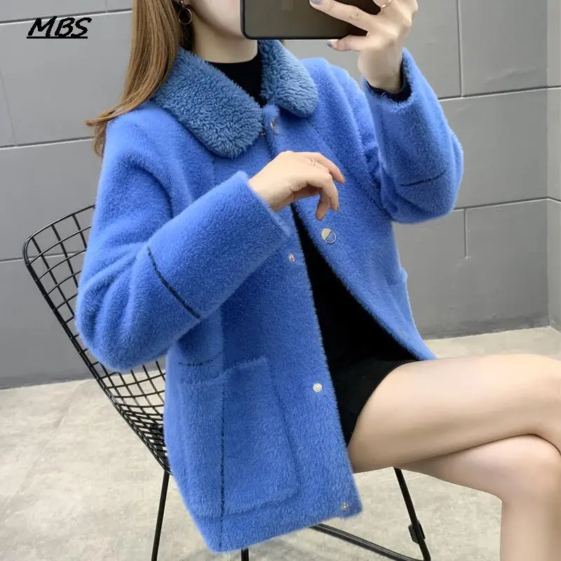 2021 Fashion Women Winter Imitation Mink Velvet Coat Cardigan Lady Loose Plus Size Artificial Fur Coat Female Casual Warm Jacket