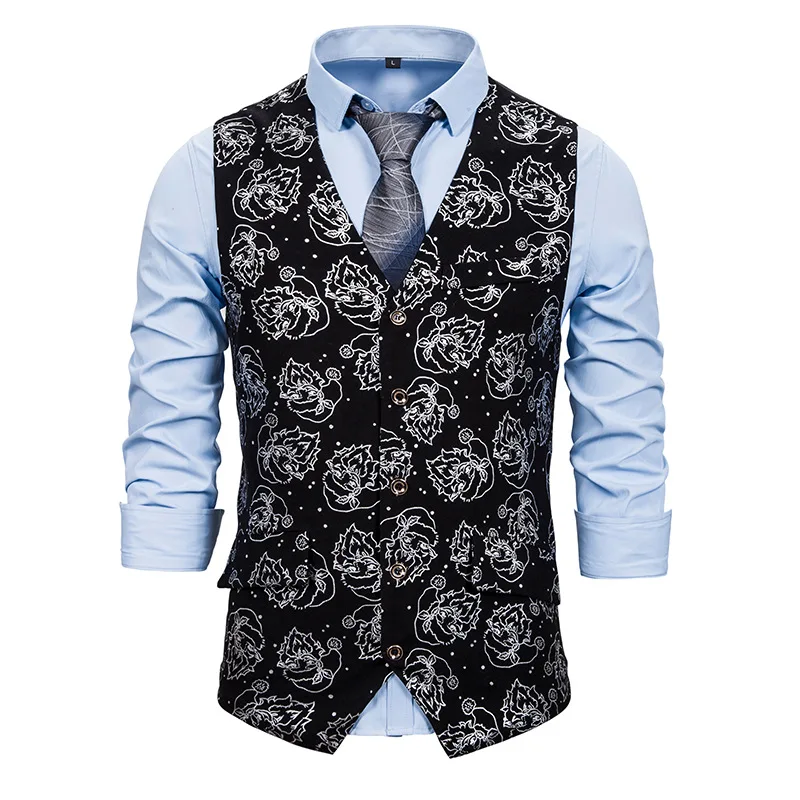 Мужской жилет для рождественского костюма хипстерский серебристый с принтом