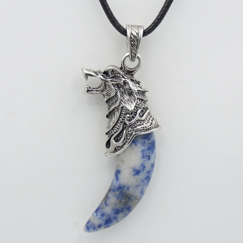 Винтаж зуб волка Форма Природный камень кварц Кристалл Опал авантюрин