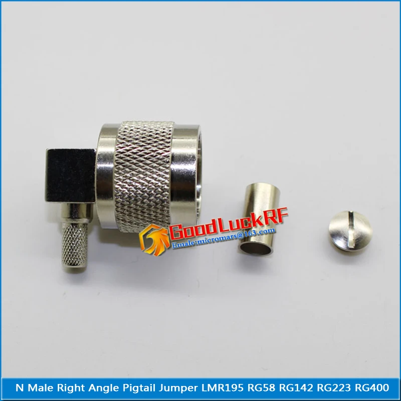 

1X Pcs L16 N Male 90 Degree Right Angle Plug Crimp for LMR195 RG58 RG142 RG223 RG400 Cable RF Coax Connector Socket Brass