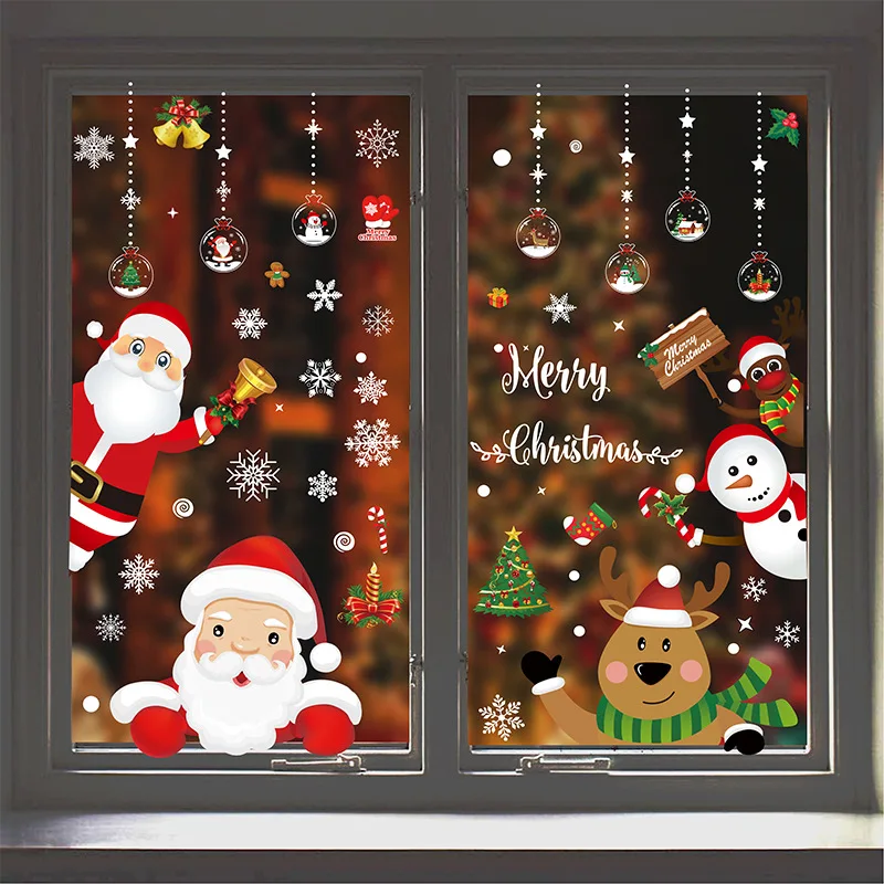 

NEW Santa Elk Christmas PVC Static Sticker Beautify Home Windows Large Snow Flake Wall Sticker New Year Party Glass Dress up