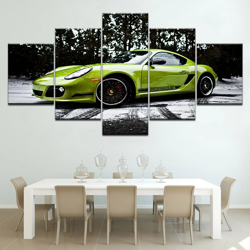 

Modern Home Wall Art Decor Frame Pictures HD Prints 5 Piece Retro Green Luxury Car Painting On Canvas Poster Living Room Artwork