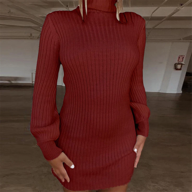 MIOFAR с высоким воротом из хлопка осеннее платье со свитером длинными рукавами