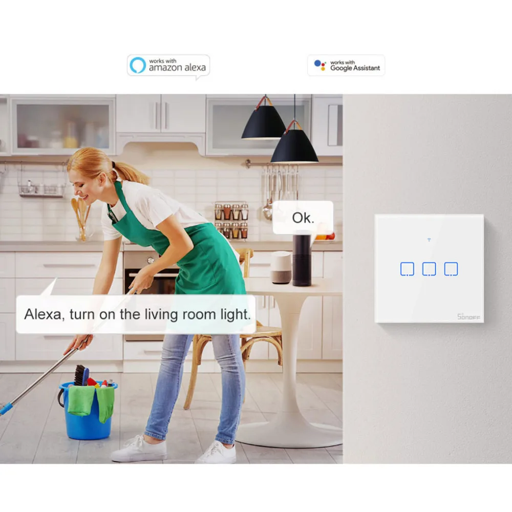 Интеллектуальный выключатель света SONOFF T2EU TX Smart Wi-Fi настенный сенсорный выключатель с границы умный дом 1/2/3 433 RF/Голосовое управление/приложение/сенсорный экран Cwhontrol работать с Alexa