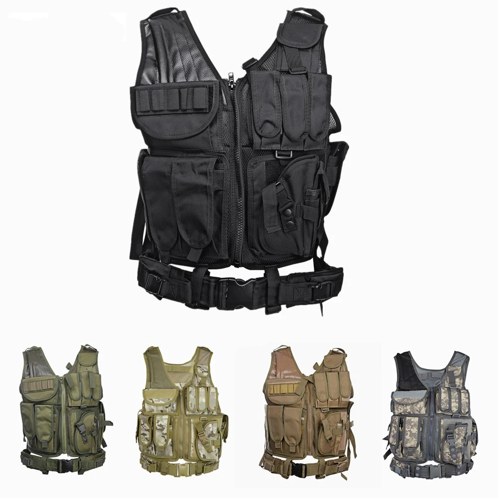 

Men Military Tactical Vest Paintball Camouflage Molle Hunting Vest Assault Shooting Hunting Plate Carrier With Holster