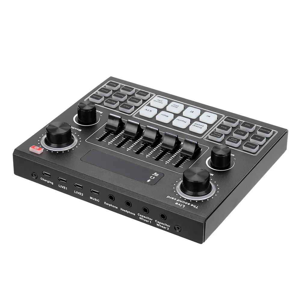 

V9 Sound Mixing Console Audio Mixer Sound Card External for Phone Computer PC Microphone Singing Live Broadcast Equipment