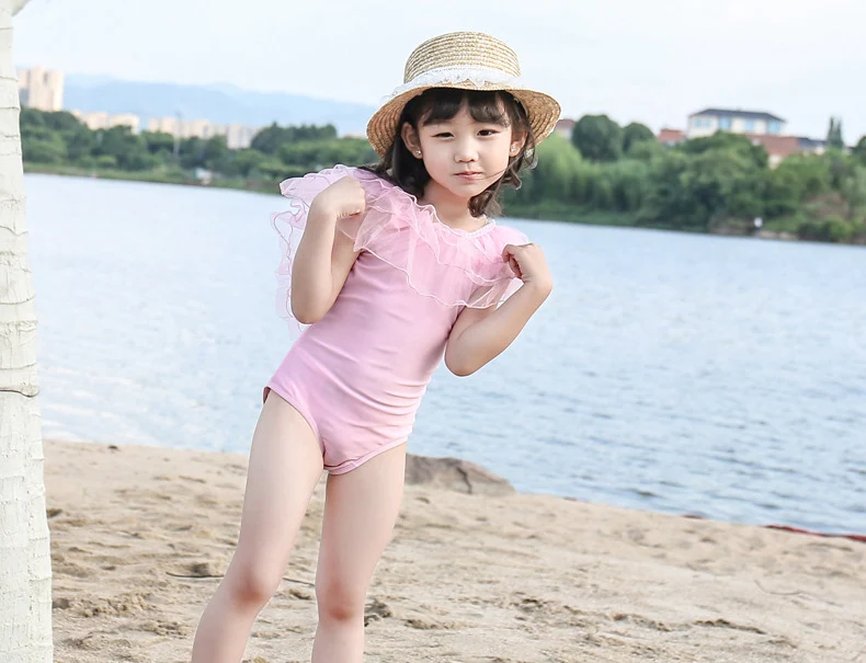 2019 новый милый детский купальник однотонный слитный для пляжа и спорта дайвинга