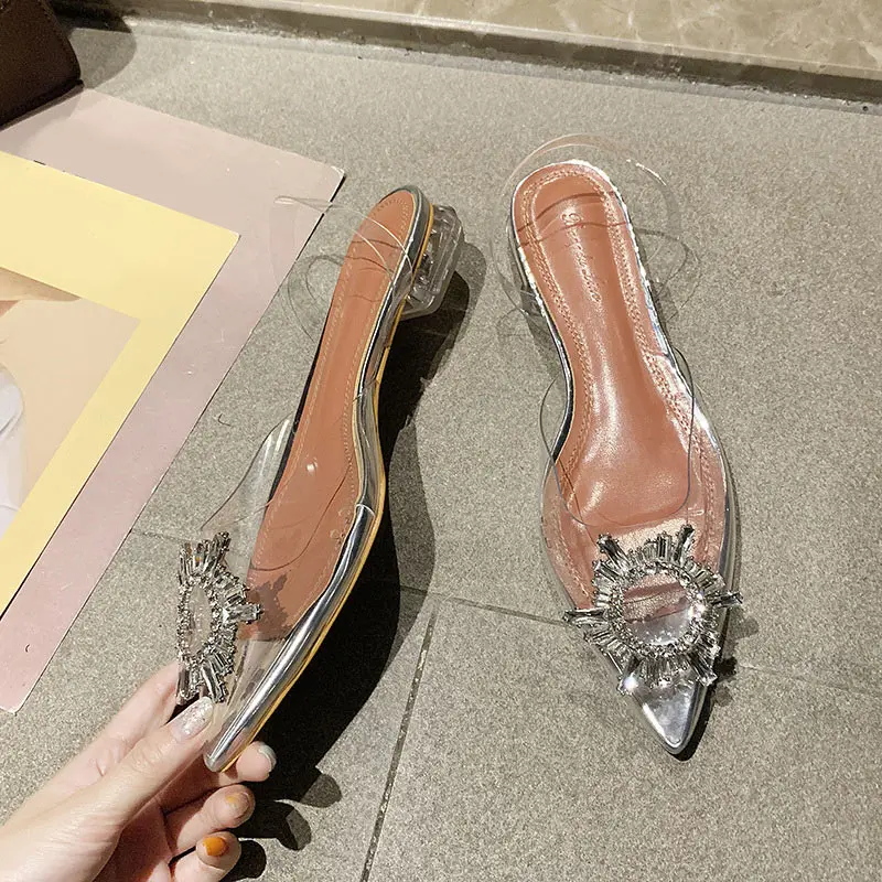 Прозрачные Сандалии женские прозрачные босоножки с острым носком без застежки