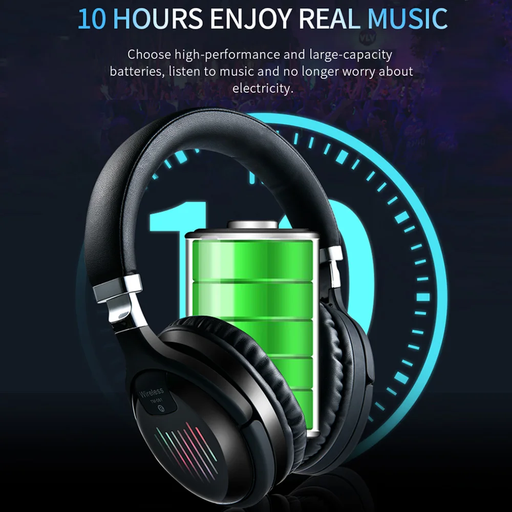 Willkey TM061 Foldable Wireless Bluetooth Headphone with FM Raido Stereo Gaming Headset Noise Reduction Earphone Support TF Card |