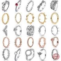 Hot Sale 925 sterling Silver Love Heart Crown Stackable Finger Rings For Women Sparkling Zircon Brand Rings Engagement Gift