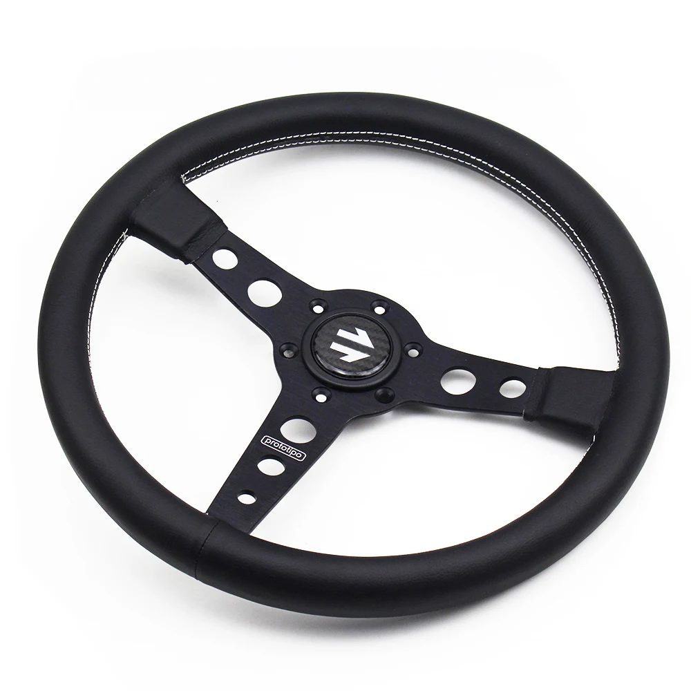 Руль кожаный плоский 14 дюймов с кнопкой угольной клаксона CH-75 | Автомобили и
