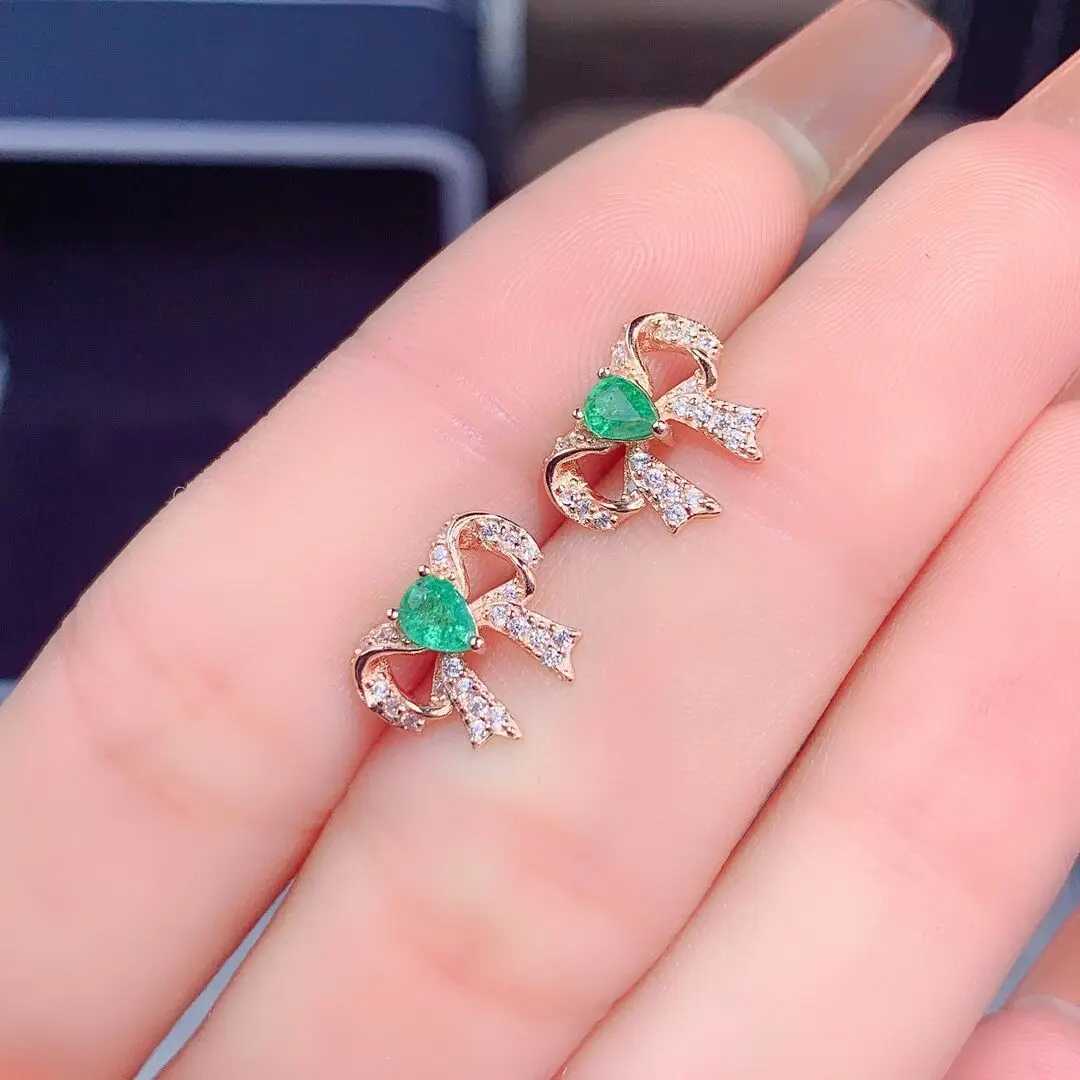 

SHILOVEM 925 sterling silver Natural Emerald stud earrings classic fine Jewelry women wedding gift 3*4mm jce03045564agml