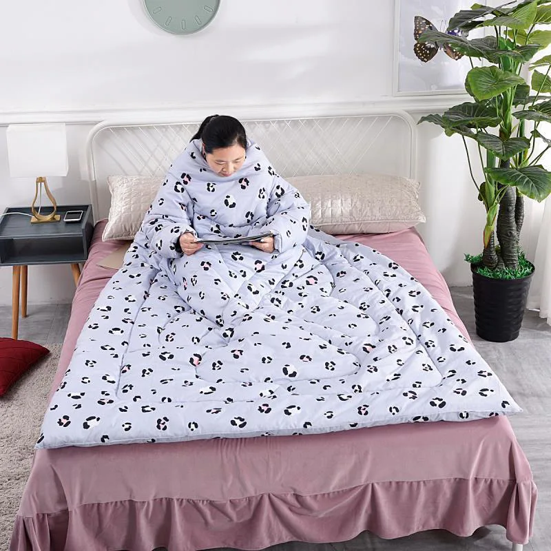 

Lazy Quilt With Sleeves Winter Warm Thicken Comforter With Zipper Wearable Anti-kick Nap Blanket Single Sleeping Bag Comforters