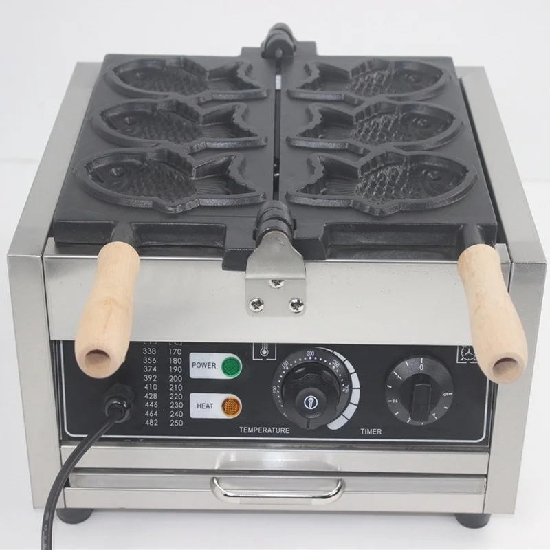 

Commercial electric 3 pcs open mouth taiyaki machine open mouth fish waffle cone machine ice cream cone maker