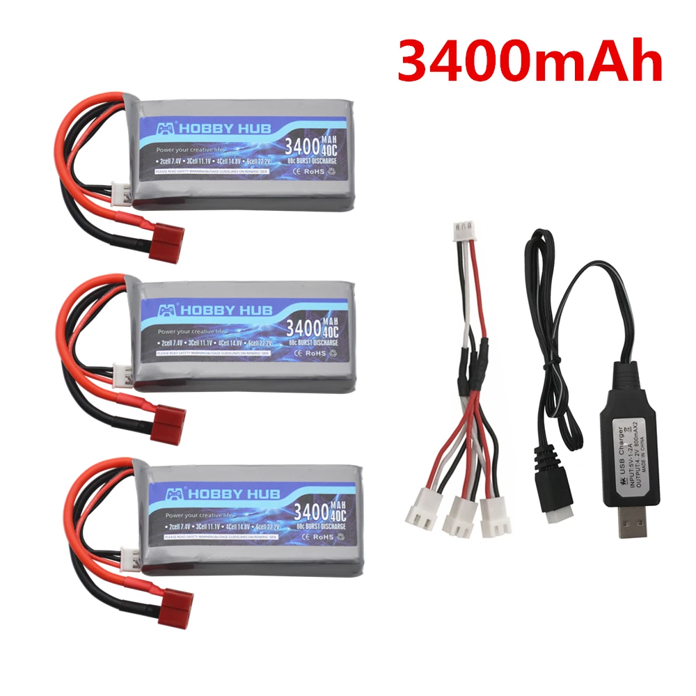 Аккумулятор Lipo 7 4 В 3400 мАч для Wltoys 12428 12423 RC четыре колеса батарея радиоуправляемой