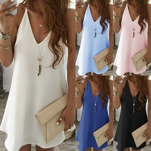 

Ladies chiffon sling V-neck large swing dress