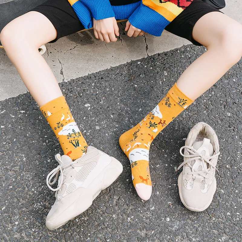 

1 Pairs Funny Lovely Happy Sunflower Harajuku Women Cotton Socks Retro French Style Novelty Art Abstract Oil Painting Sock Crew